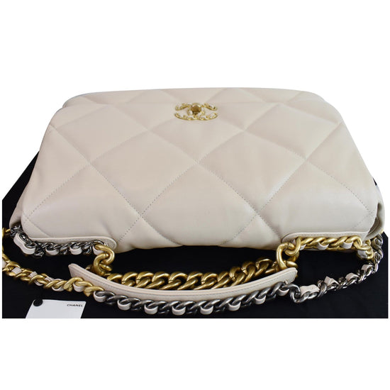 CHANEL Maxi 19 Quilted Goatskin Leather Shoulder Bag Beige