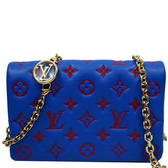 Brand New Louis Vuitton Coussin Pochette Navy Monogram Embossed Leather Bag