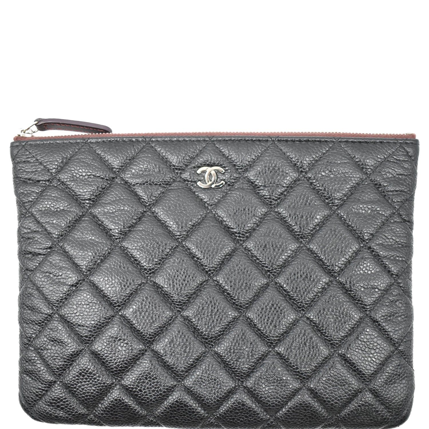 Preowned Chanel Boy Zip Pouch Caviar Black