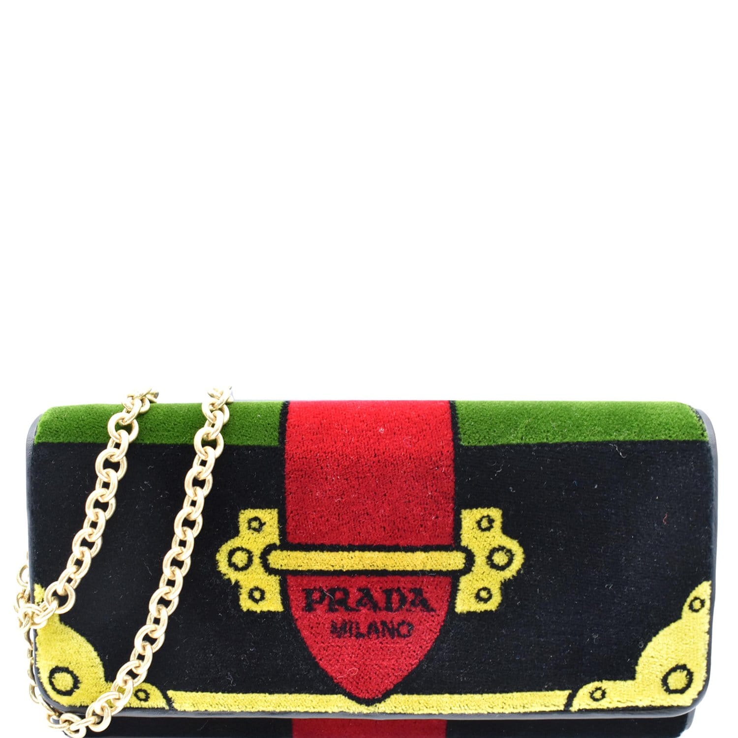 Prada Chain Flap Bag Studded Glace Calf Small Red 247897140