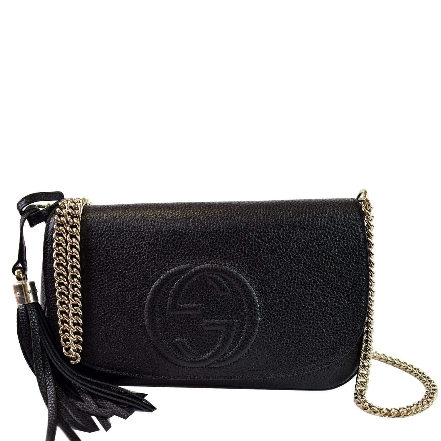 Gucci Soho Chain Flap Leather Shoulder Bag Black | DDH