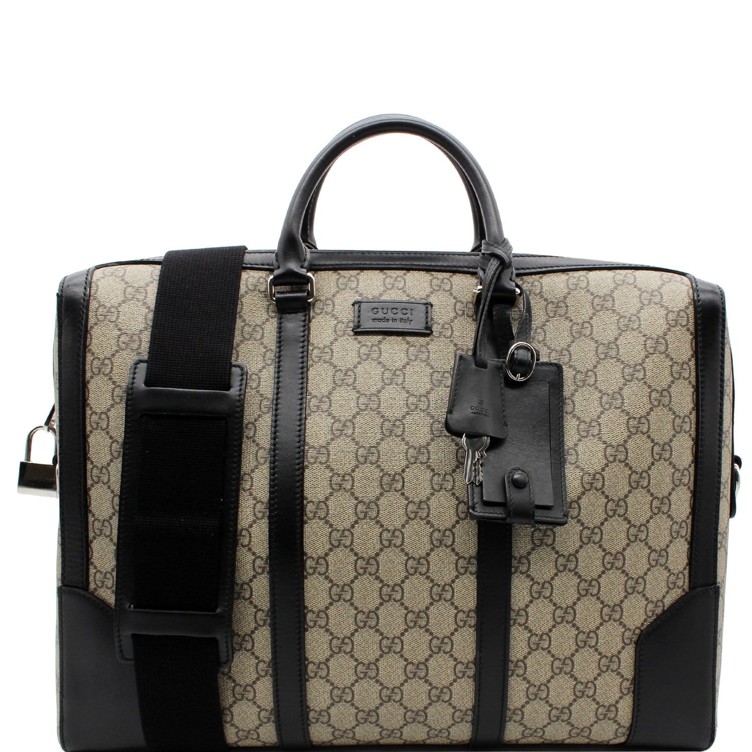 Gucci Beige/Brown GG Supreme Canvas and Patent Leather Boston Bag