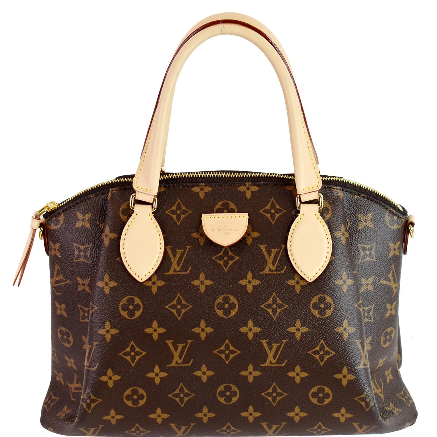 Lot - Louis Vuitton Rivoli monogram business handbag purse: coated canvas  with rolled leather handles 12 1/2H x 15 1/2W x 4 3/4D, 4H (strap drop)