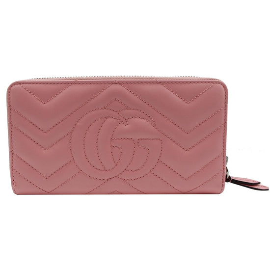 Gucci GG Marmont Wallet Zip Around Matelasse Dusty Pink in Calfskin Leather  with Antique Gold - US