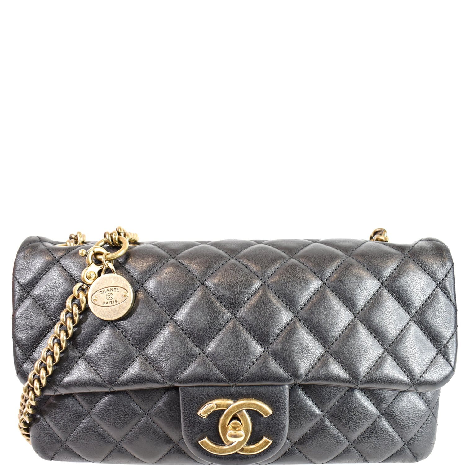 CHANEL CC Crown Flap Small Calfskin Leather Shoulder Bag Black