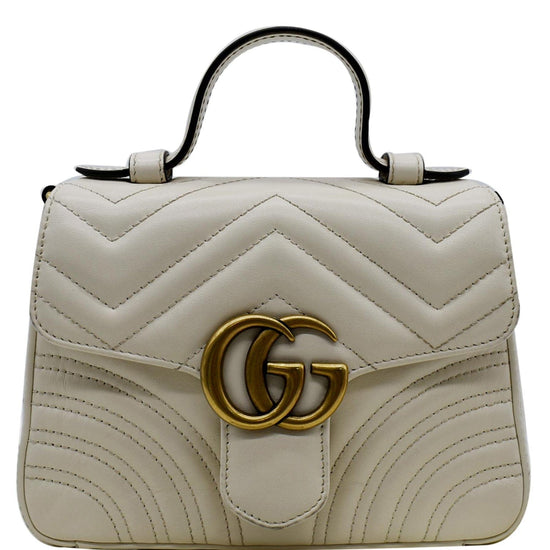 GG Marmont mini top handle bag in white leather