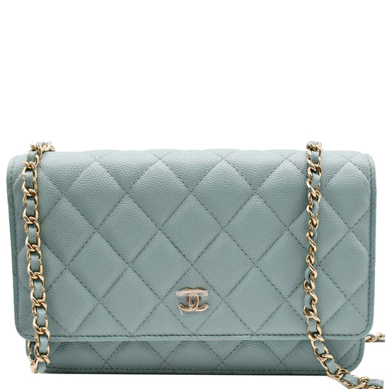CHANEL Caviar Quilted Wallet On Chain WOC Light Blue 1139147