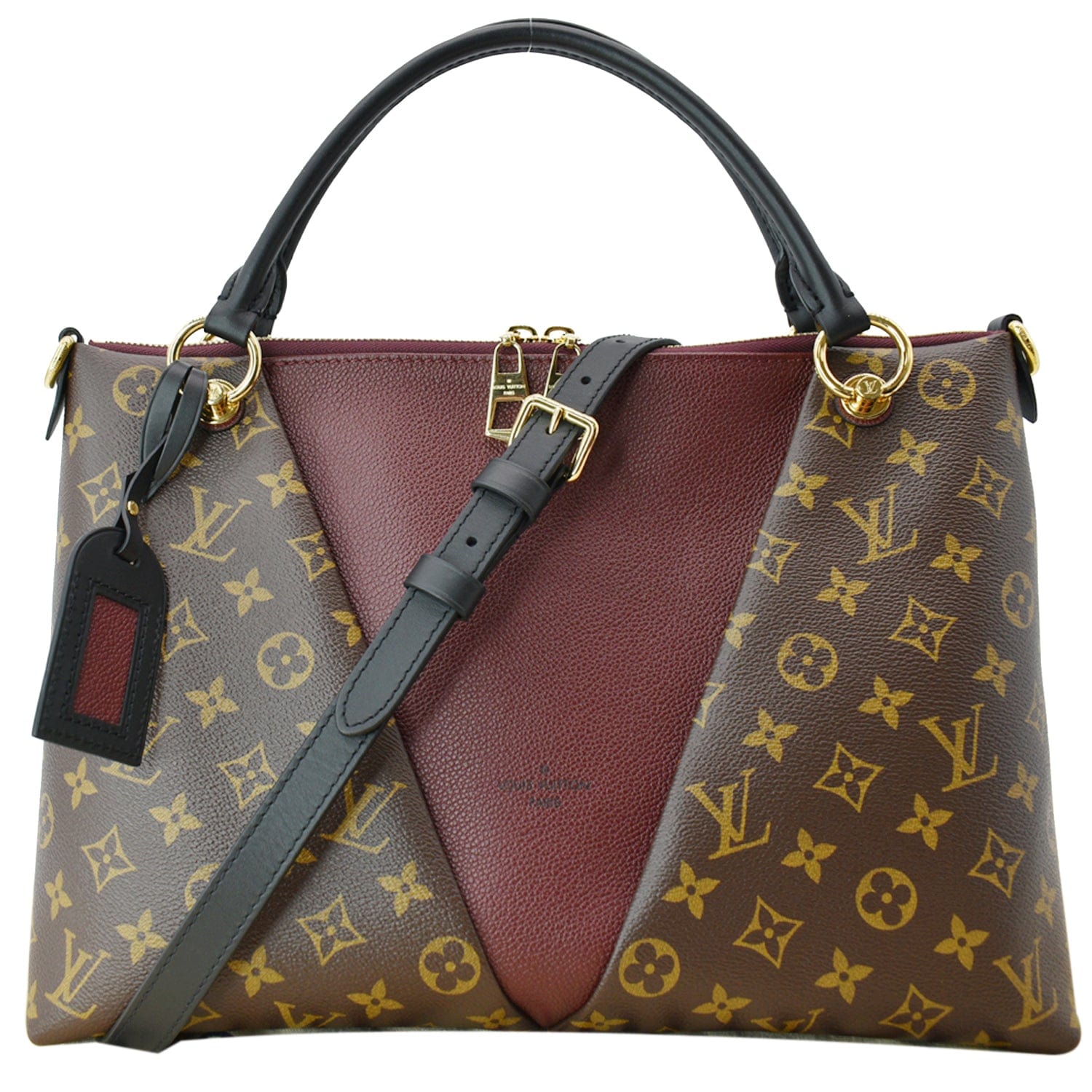 LOUIS VUITTON V MM Monogram Canvas Tote Shoulder Bag Bordeaux