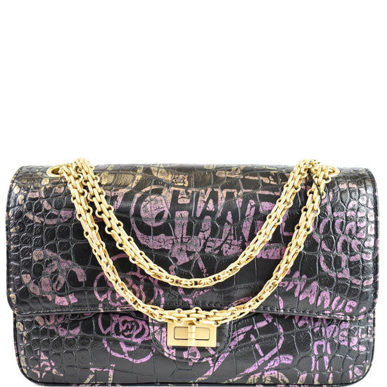 Chanel Reissue 2.55 Flap Bag Graffiti Crocodile Embossed Calfskin 226 Black  19141797