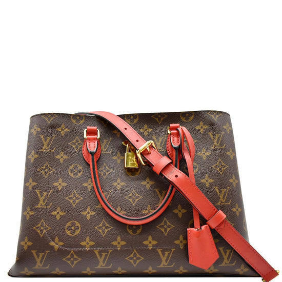 Red Leather and Brown Monogram Coated Canvas Flower Tote Gold Hardware, 2020