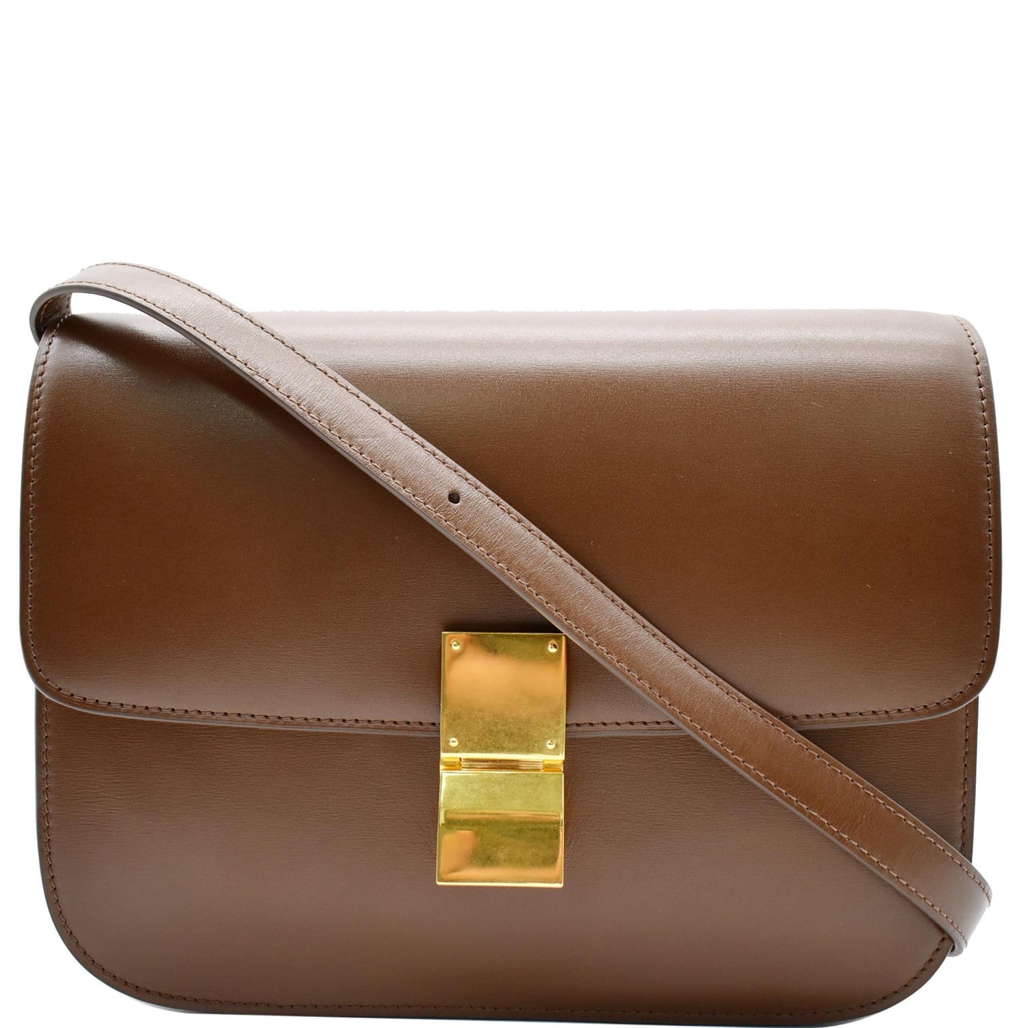 Celine Box Brown Tan Calfskin Leather Medium Classic Gold Hardware – Coco  Approved Studio