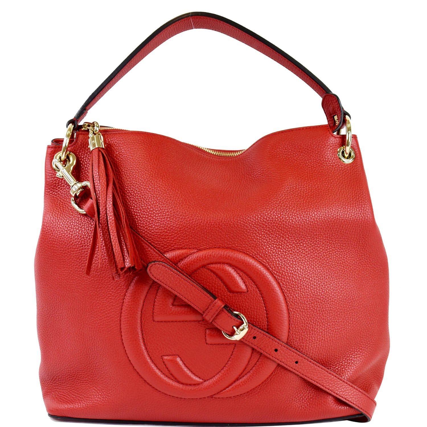 Gucci Soho Large Pebbled Leather Bag Red