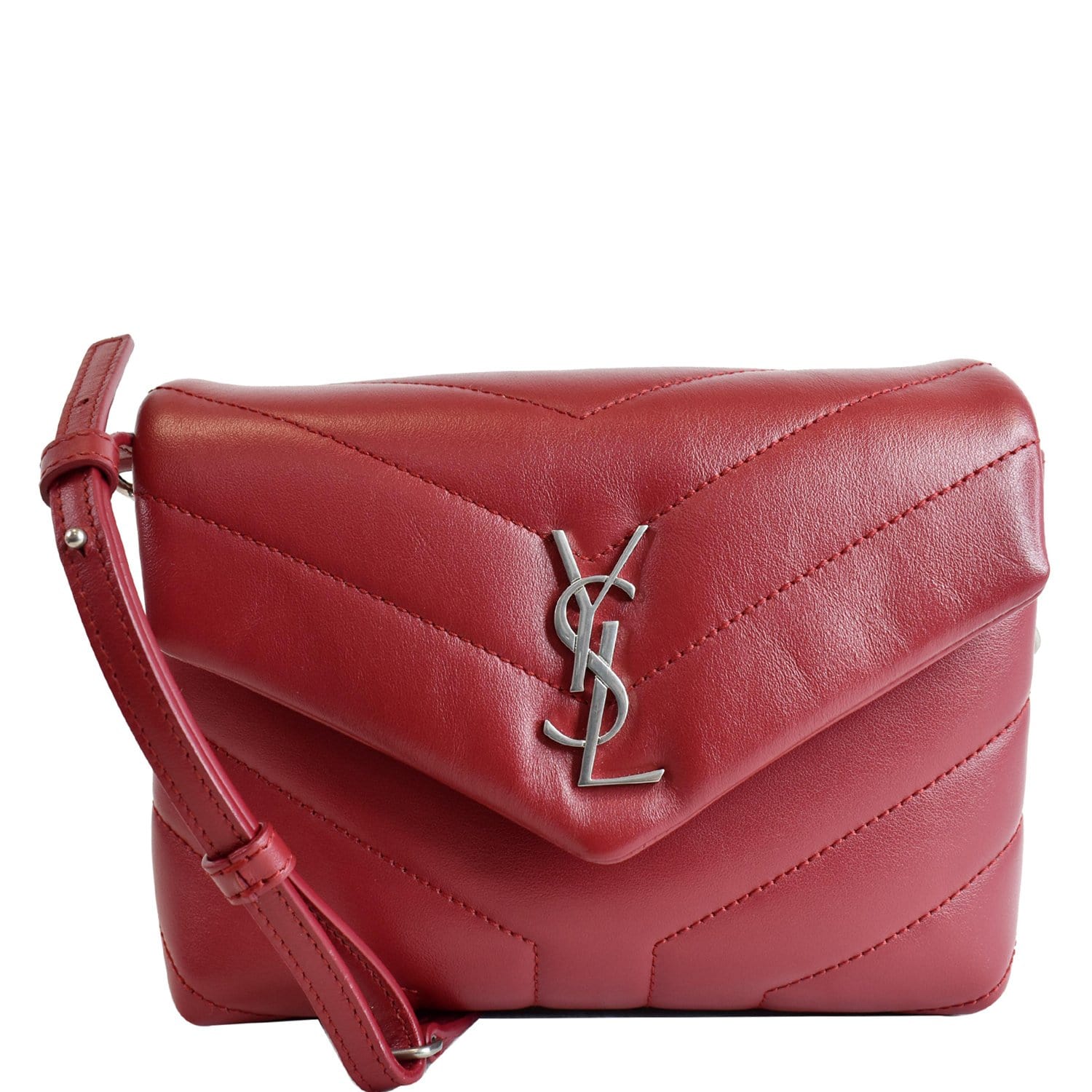 AUTHENTIC - YVES SAINT LAURENT Red Matelasse Quilted Cabas Monogram YSL  Leather