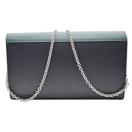 Celine Navy Blue/Black Croc Embossed and Leather Pocket Envelope Chain Clutch