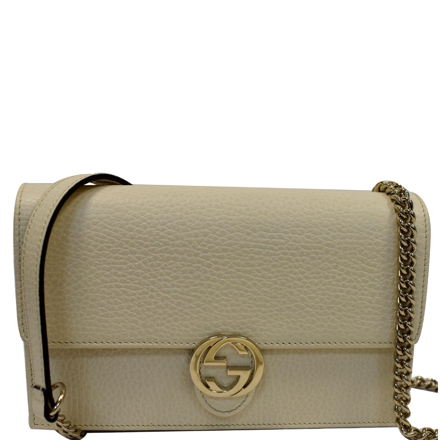 Beige Leather Interlocking Crossbody