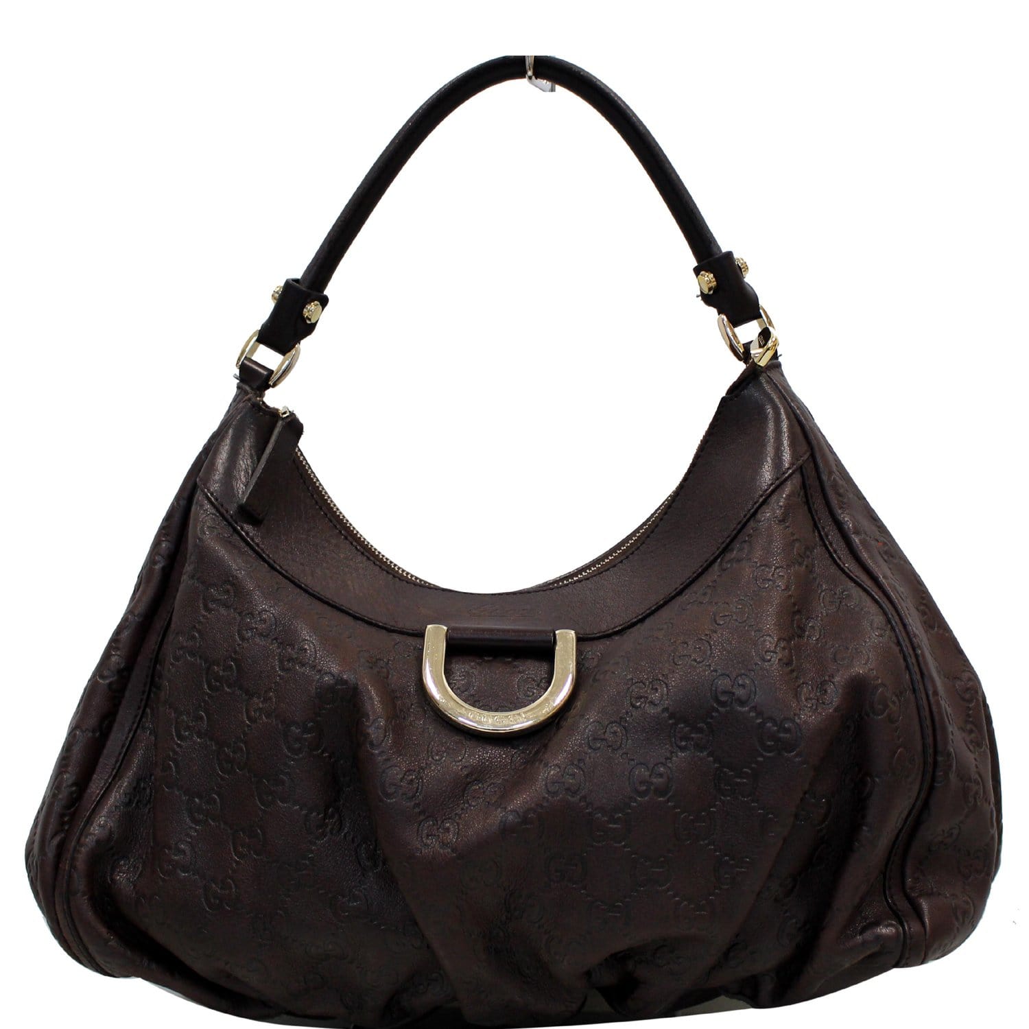 GUCCI D Ring Guccissima Leather Hobo Bag Brown 189833