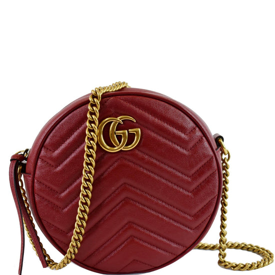GUCCI GG Marmont Mini Round Leather Coin Purse Red 575160
