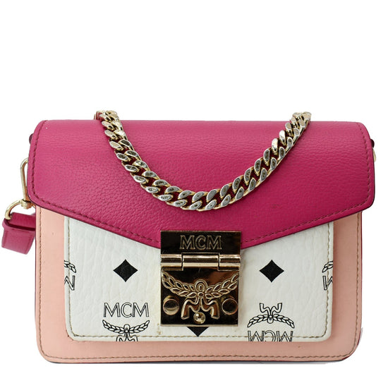 MCM Patricia Shoulder Bag In Visetos Leather Block in Red