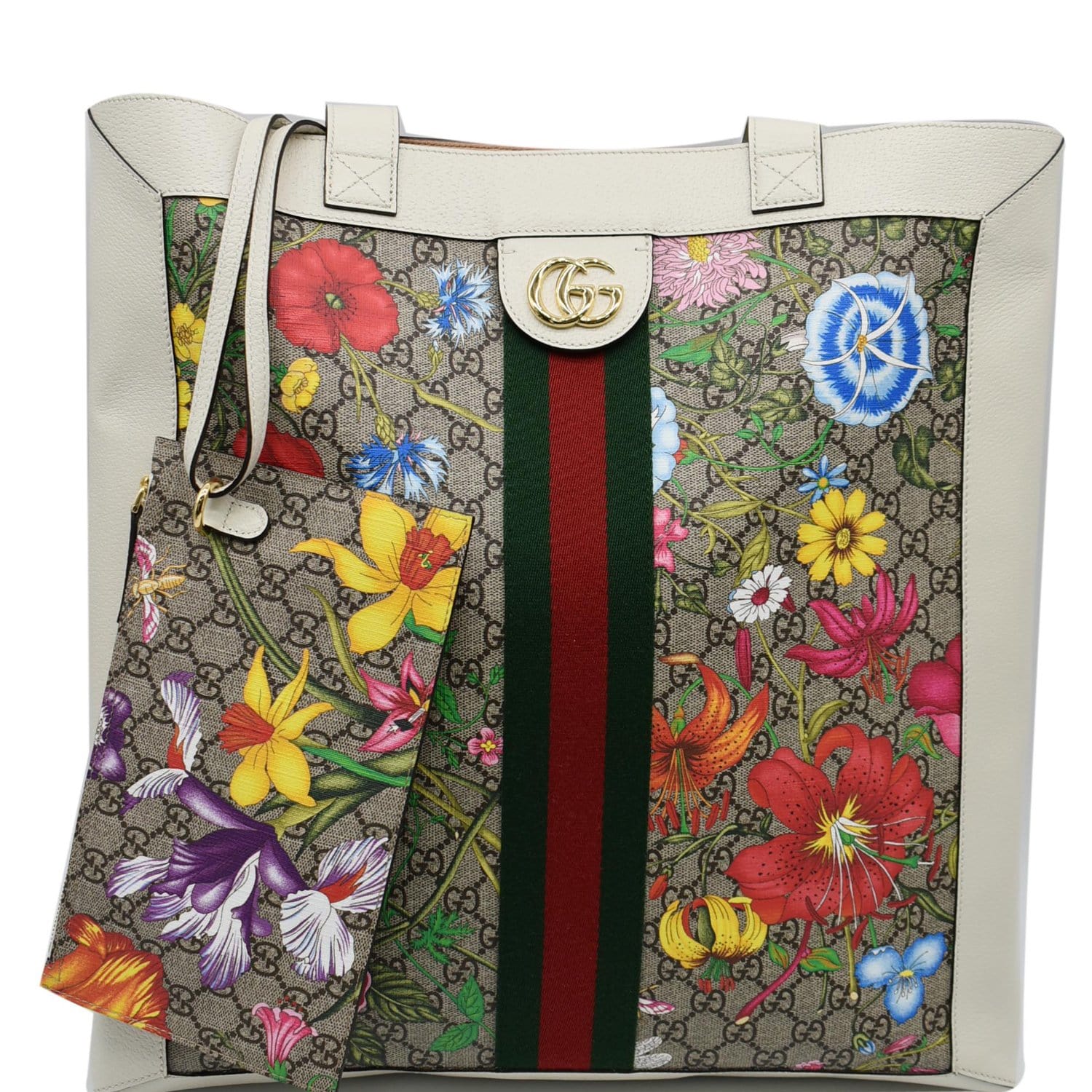 Gucci Floral Tote Shopping Bag in White Canvas