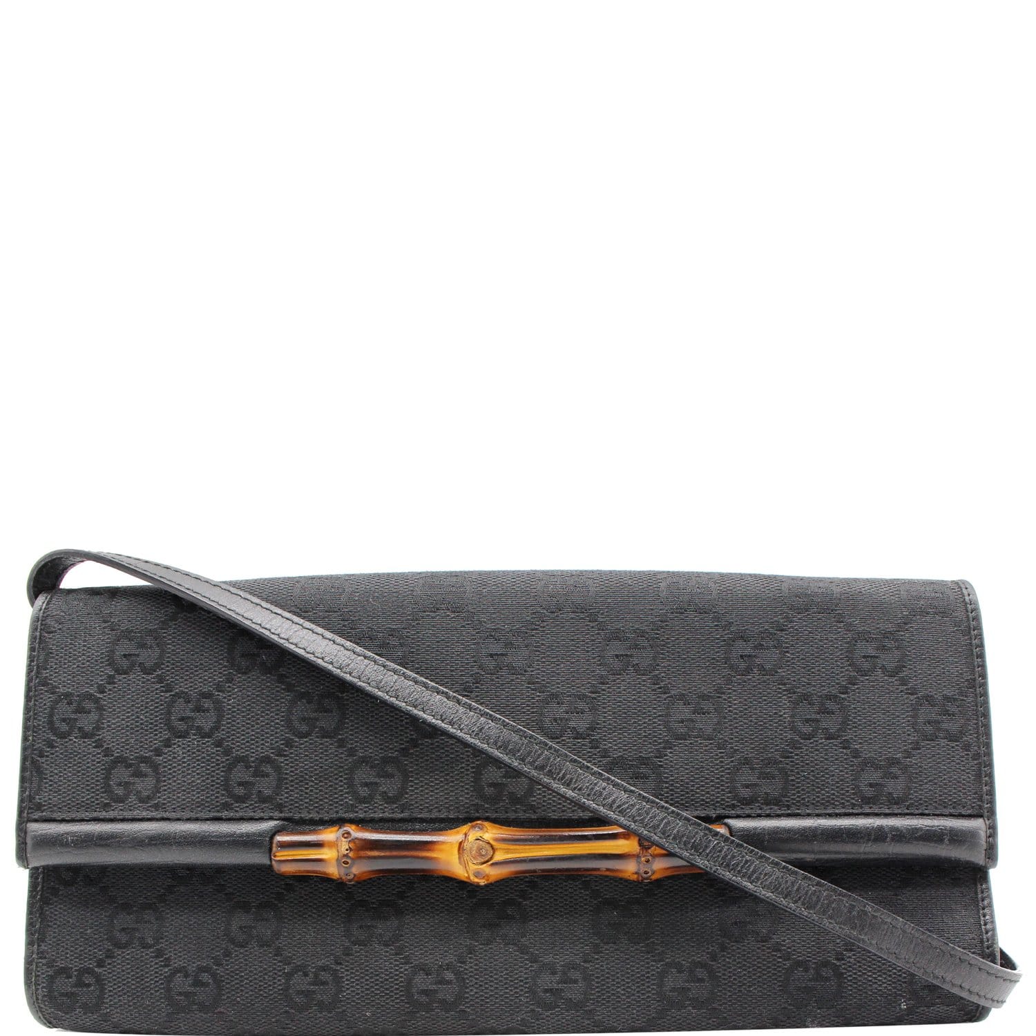 Gucci Bamboo GG Monogram Canvas Clutch Bag Black - DDH