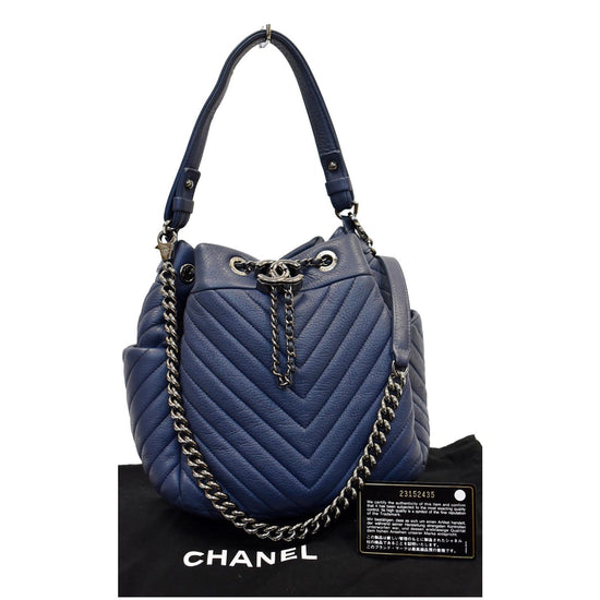 CHANEL Deerskin Chevron Small CC Chain Bucket Drawstring Bag Black 1135949