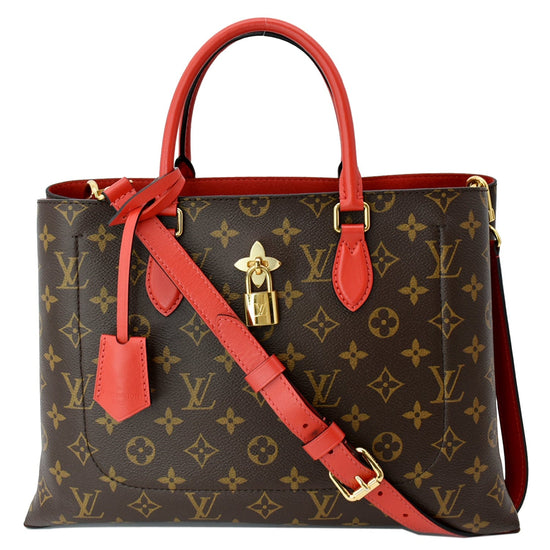 Louis Vuitton Red Leather And Brown Monogram Coated Canvas Flower