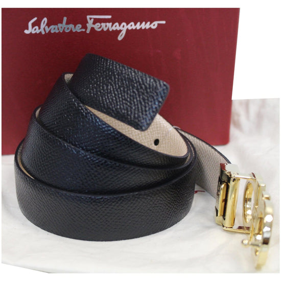 Salvatore Ferragamo Reversible Leather Men's Belt With Two Buckles  Silver/Gold