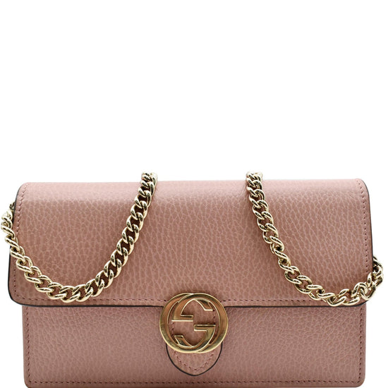 Interlocking leather crossbody bag Gucci Pink in Leather - 32610187