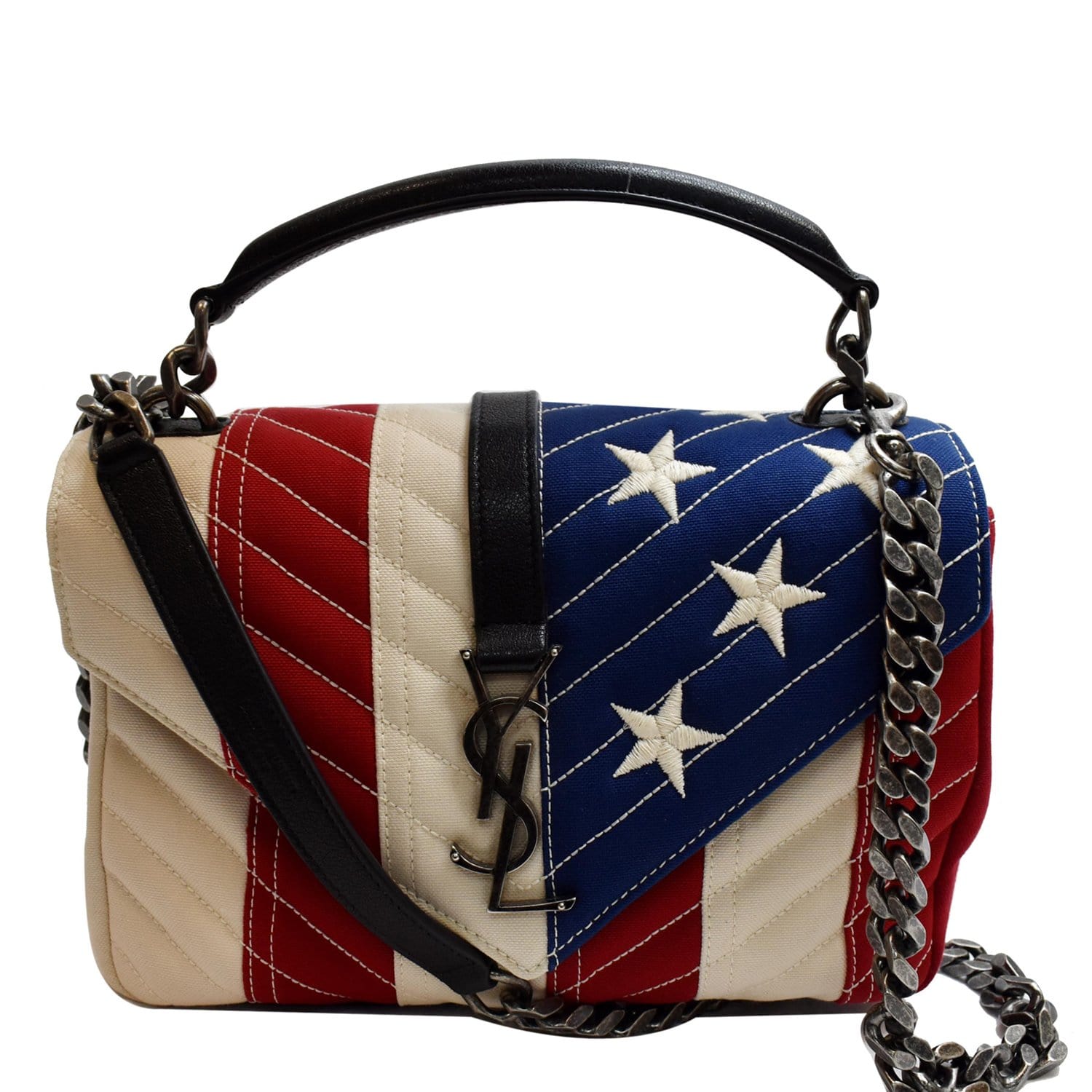 YVES SAINT LAURENT Medium American Flag College Flap Bag Multicolor