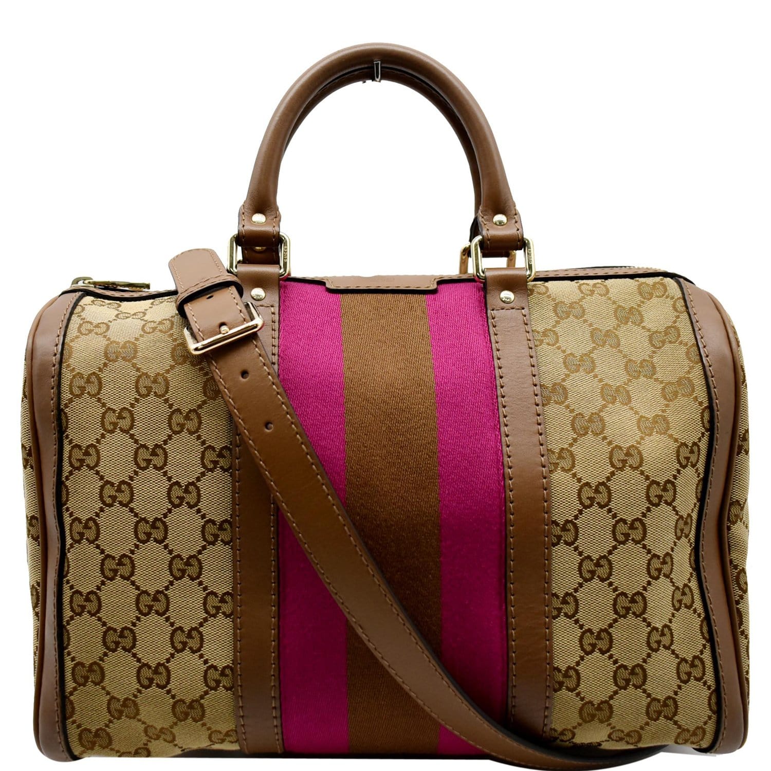 GUCCI Vintage Web GG Canvas Boston Bag Beige 247205