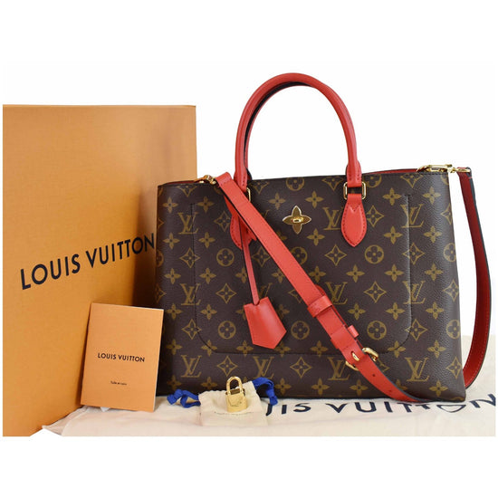 LOUIS VUITTON Flower Monogram Canvas Tote Bag Brown/Red