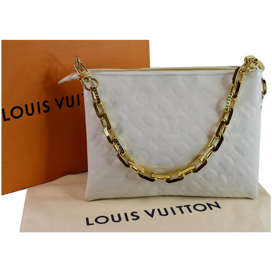 Louis Vuitton Cream Monogram Embossed Lambskin Leather Coussin PM