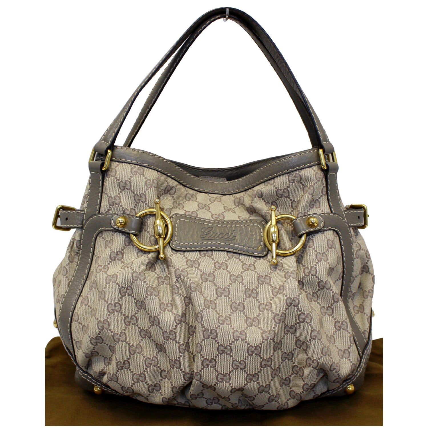 GUCCI Jockey Medium GG Canvas Monogram Tote Bag Beige 203546-US