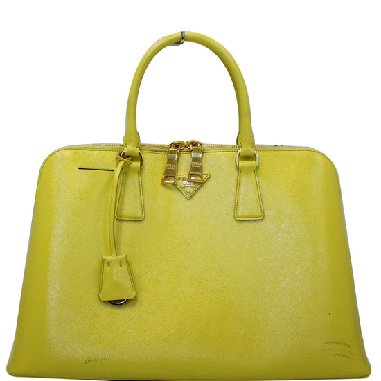 Prada, Bags, Prada Yellow Saffiano Lux Leather Parabole Tote