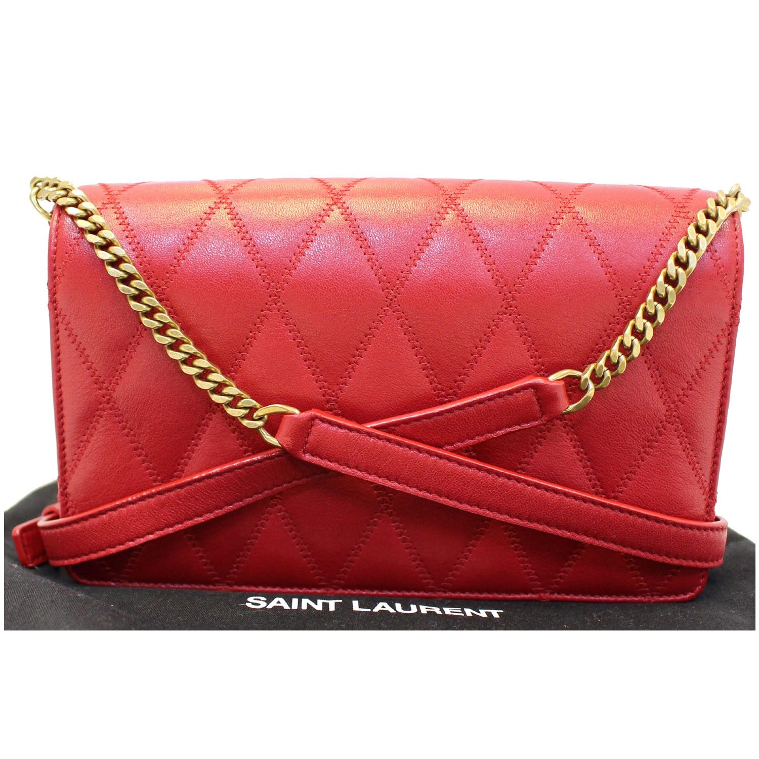 YVES SAINT LAURENT Angie Chain Diamond Quilted Lambskin Shoulder Bag Red-US