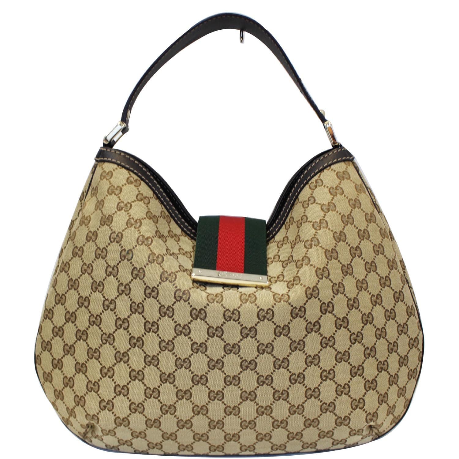 Gucci Large GG Web Leather Hobo Shoulder Bag