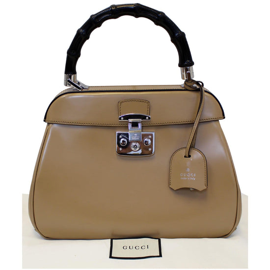 GUCCI Lady Lock Calfskin Bamboo Top Handle Bag Beige 331830