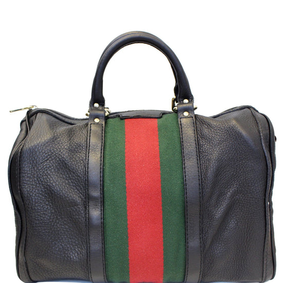 Gucci Vintage Web Leather Boston Bag in Black