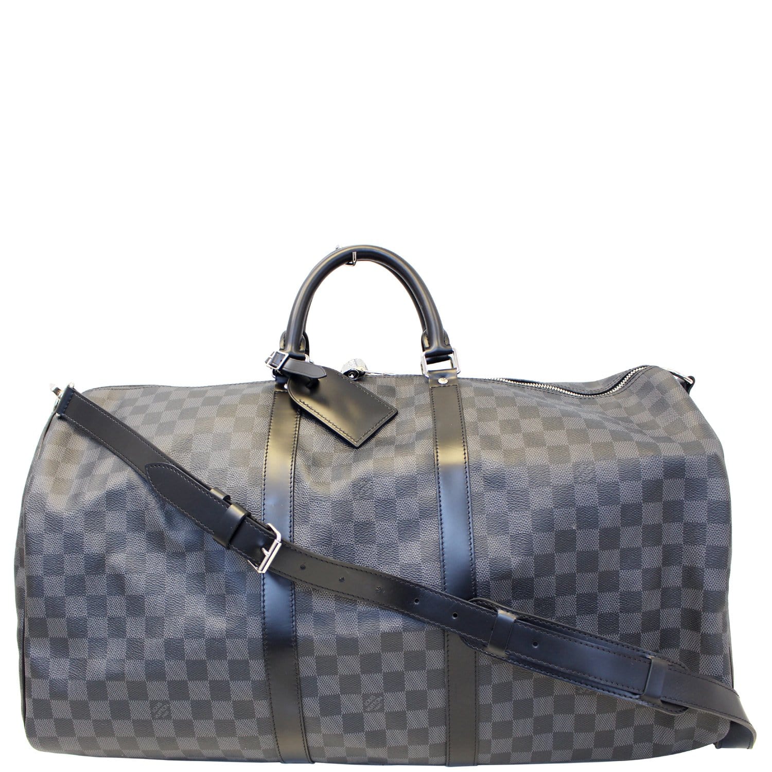 LOUIS VUITTON Keepall 55 Damier Graphite Bandouliere Travel Bag Black