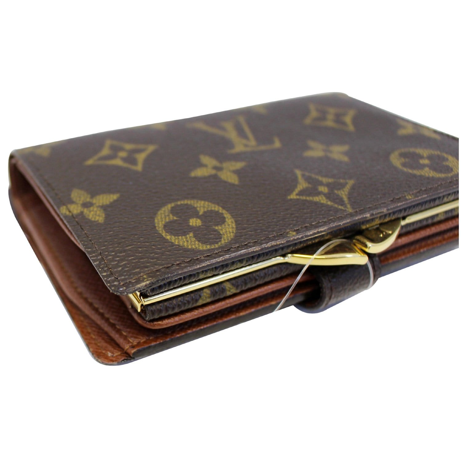 LOUIS VUITTON French Kisslock Monogram Canvas Wallet Brown