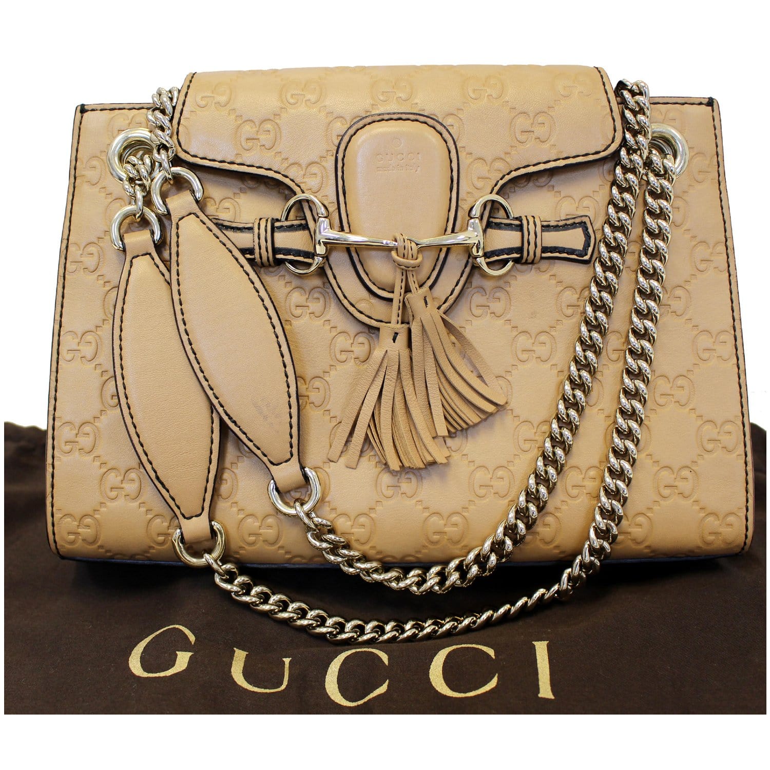 GUCCI Emily Guccissima Leather Chain Shoulder Bag Rose Beige 369621-US