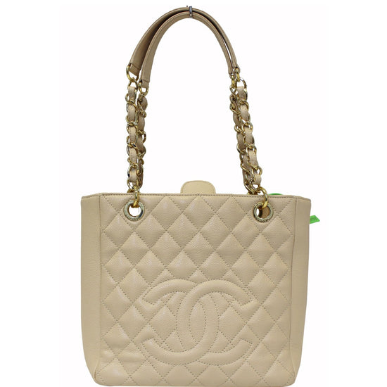 Petite shopping tote leather handbag Chanel Gold in Leather - 37955975