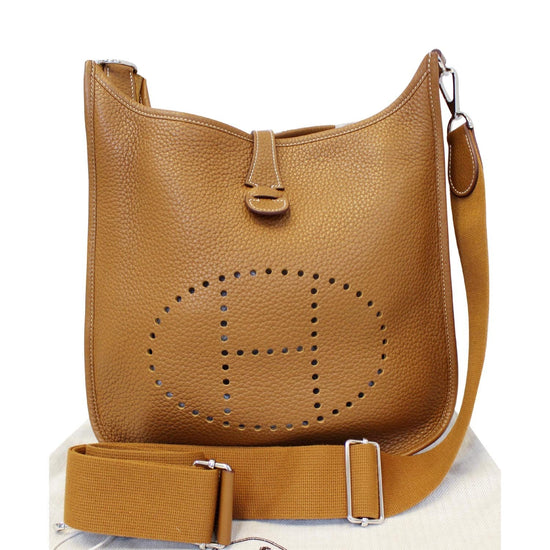 Evelyne leather crossbody bag Hermès Gold in Leather - 32597537
