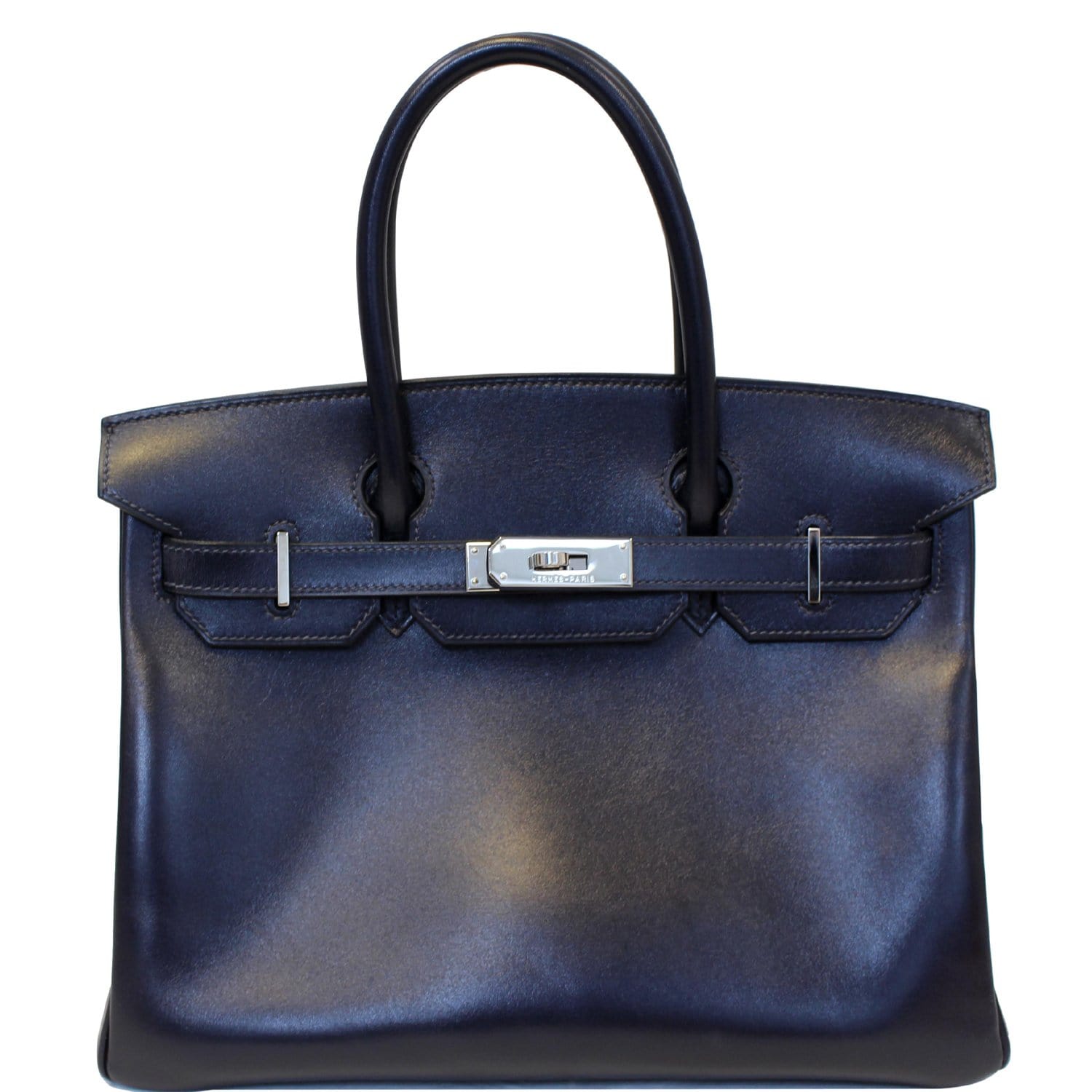 HERMES Birkin 30cm Smooth Calf Leather Silver Hardware Bag Navy Blue-US