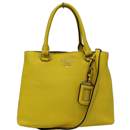 Cleo leather handbag Prada Yellow in Leather - 40063704