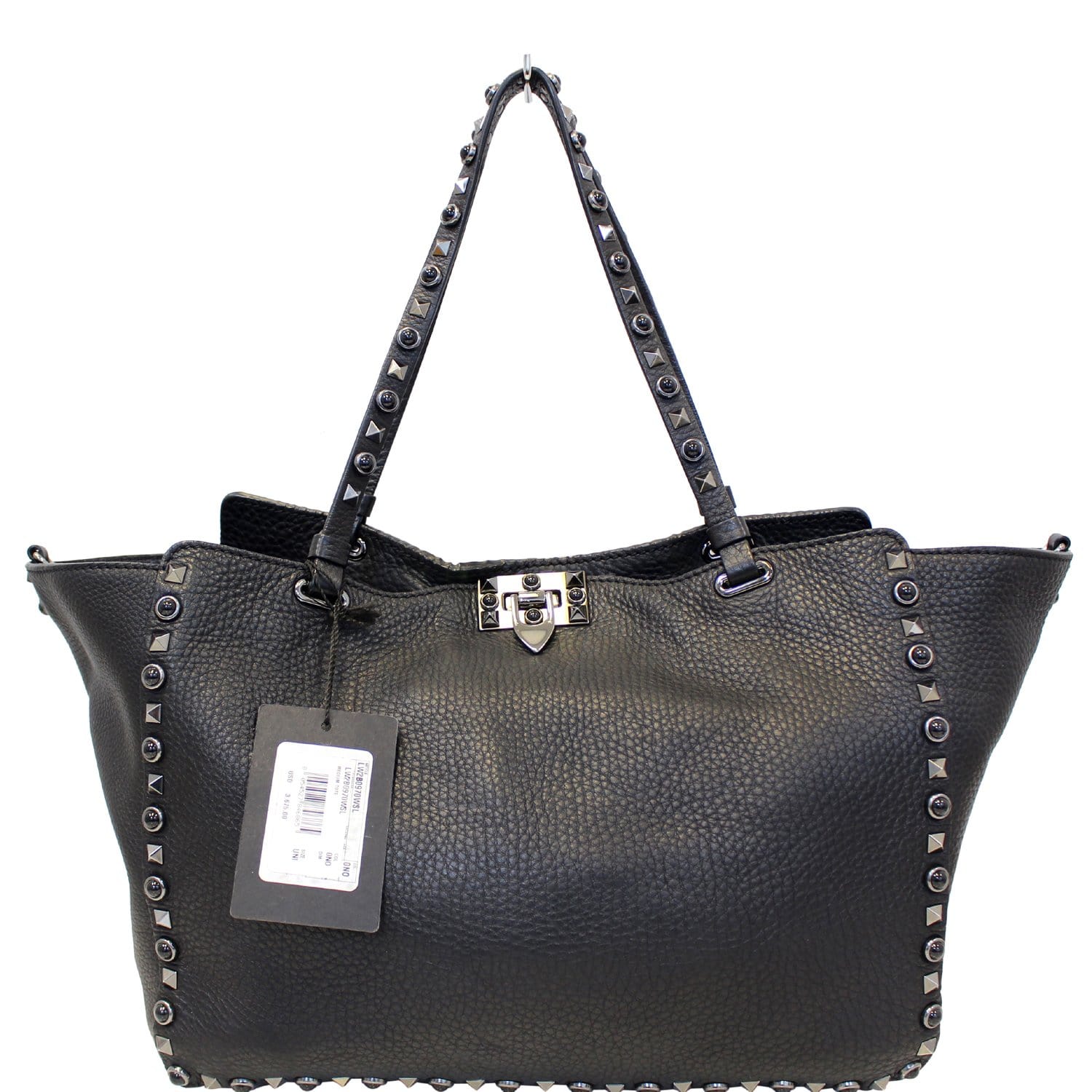 at donere smid væk Lima Valentino Rockstud Noir Black Leather Medium Tote Shoulder Bag-US