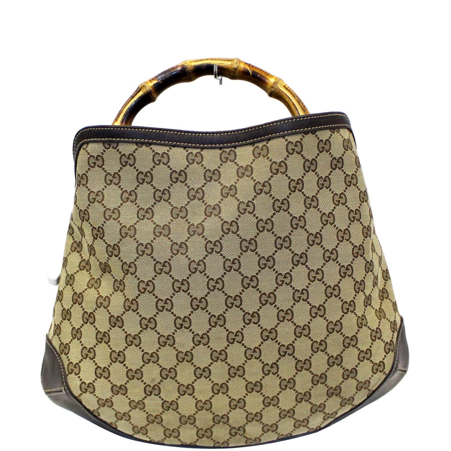 GUCCI Brown Monogram Canvas Tote Hobo Vintage Bag Bamboo Handle