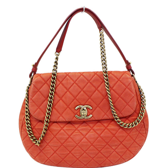 Chanel Red Quilted Glazed Caviar Leather Timeless CC Soft Shopping Tote Bag