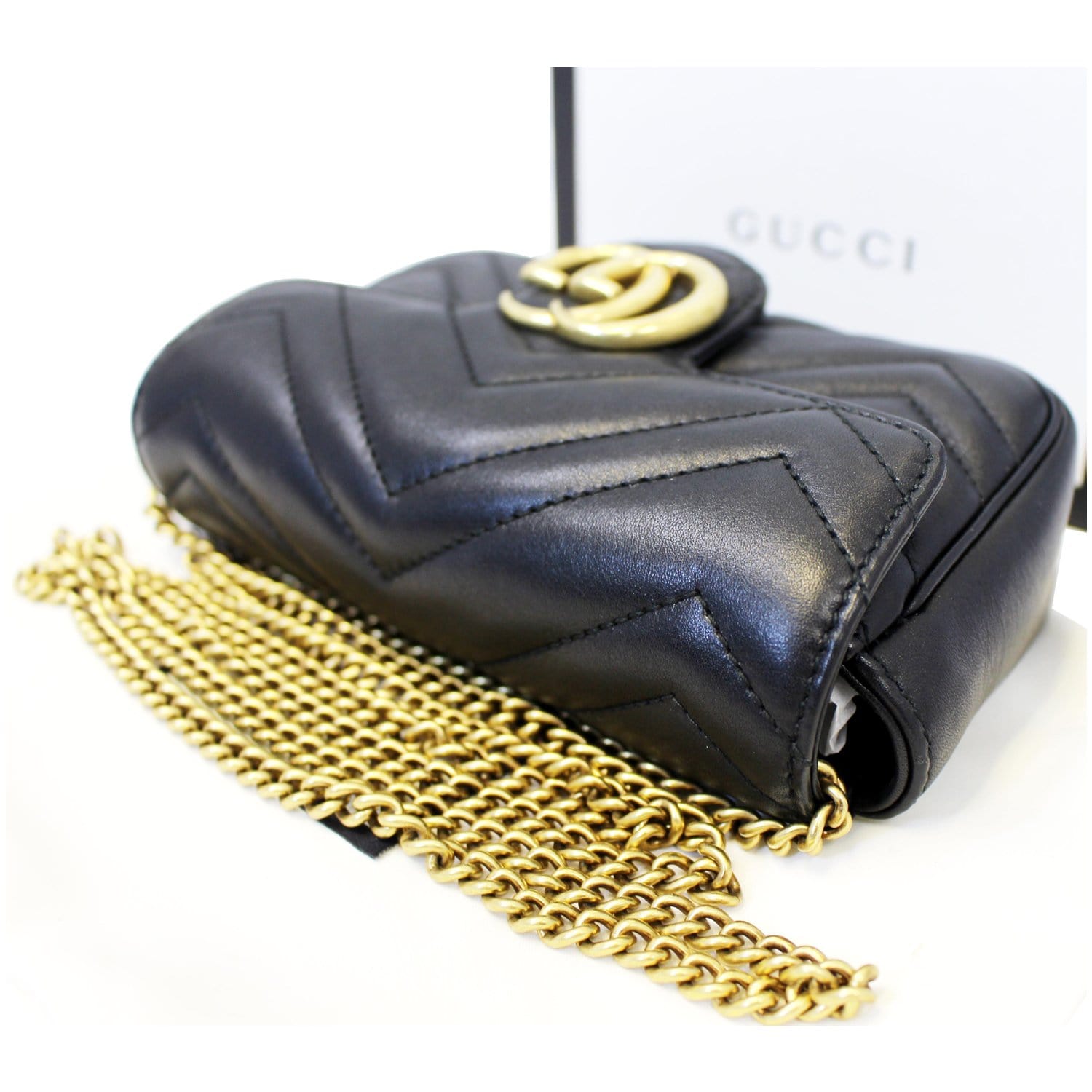 GUCCI GG Marmont Matelasse Black Leather Super Mini Crossbody Bag-US