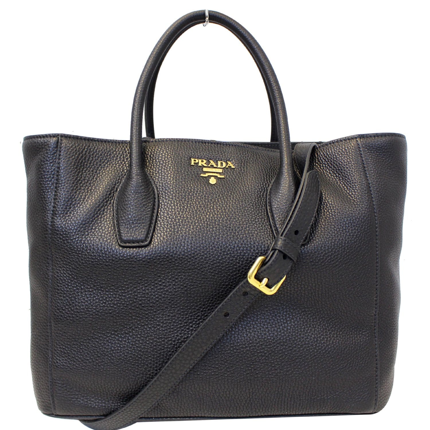 PRADA Vitello Daino Leather Shopping Tote Bag Black-US